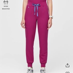 Figs high waisted Zamora jogger scrub pants in raspberry sorbet